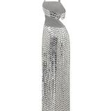 Silver Chiffon Maxi Dress with Round Sequin and Cutout Details