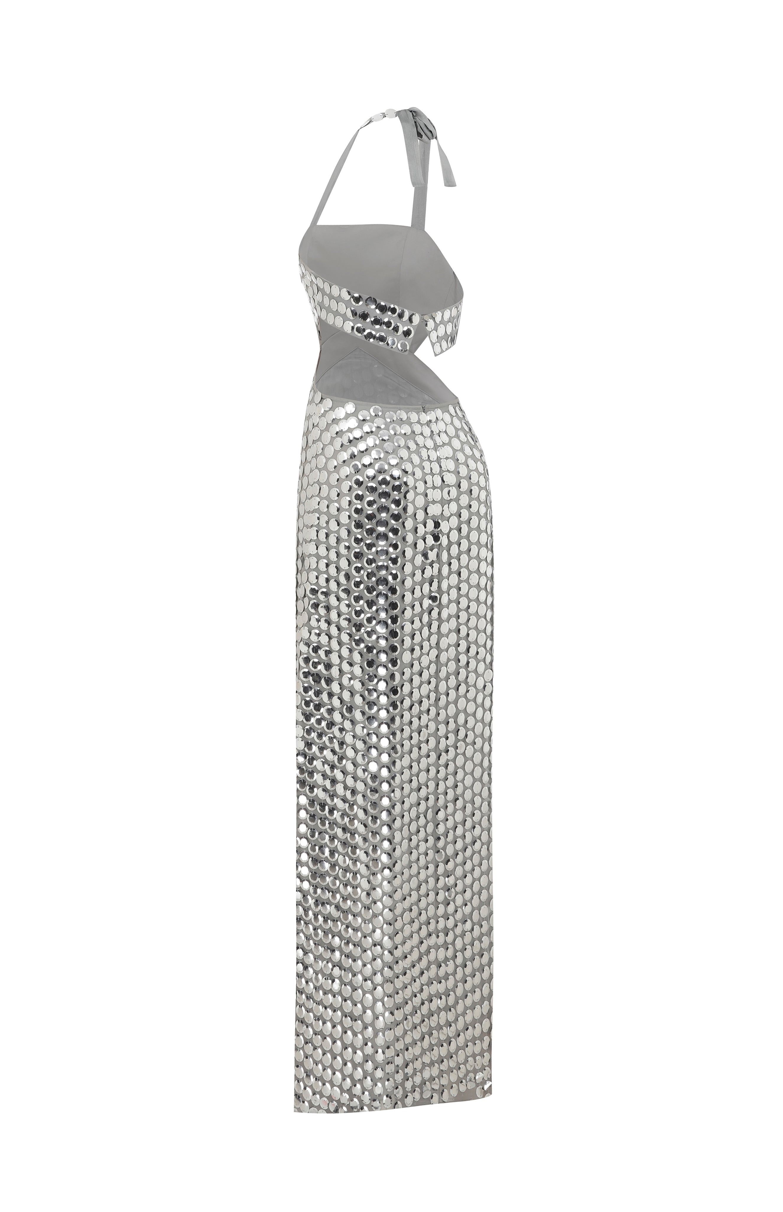 silver chiffon maxi dress A-Line Chiffon Long Bridesmaid Dress With Slit in Silver, Silver / 26