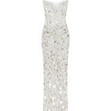 White Tulle Maxi Dress with Dripping Sequin Details