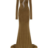 Maxi Dress with Wavy Transparent Deep Decolette Detail