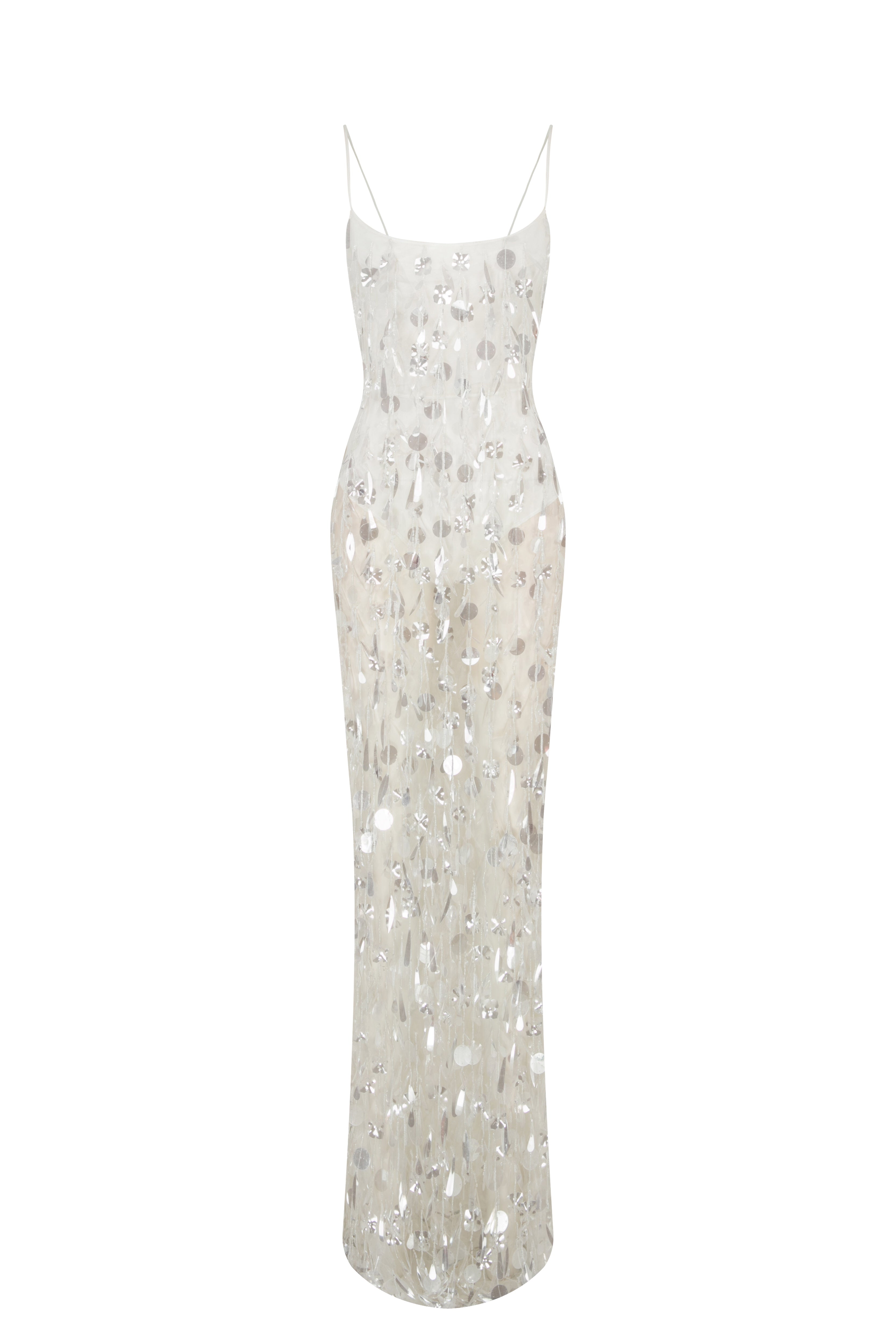 White Tulle Maxi Dress with Dripping Sequin Details RAISA VANESSA INT White Tulle Maxi Dress with Dripping Sequin Details RAISA VANESSA INT