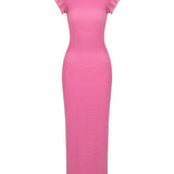 Pink Midi Dress With Ruffle Details