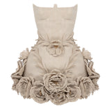Beige Linen Mini Dress with Corset and Flower Details