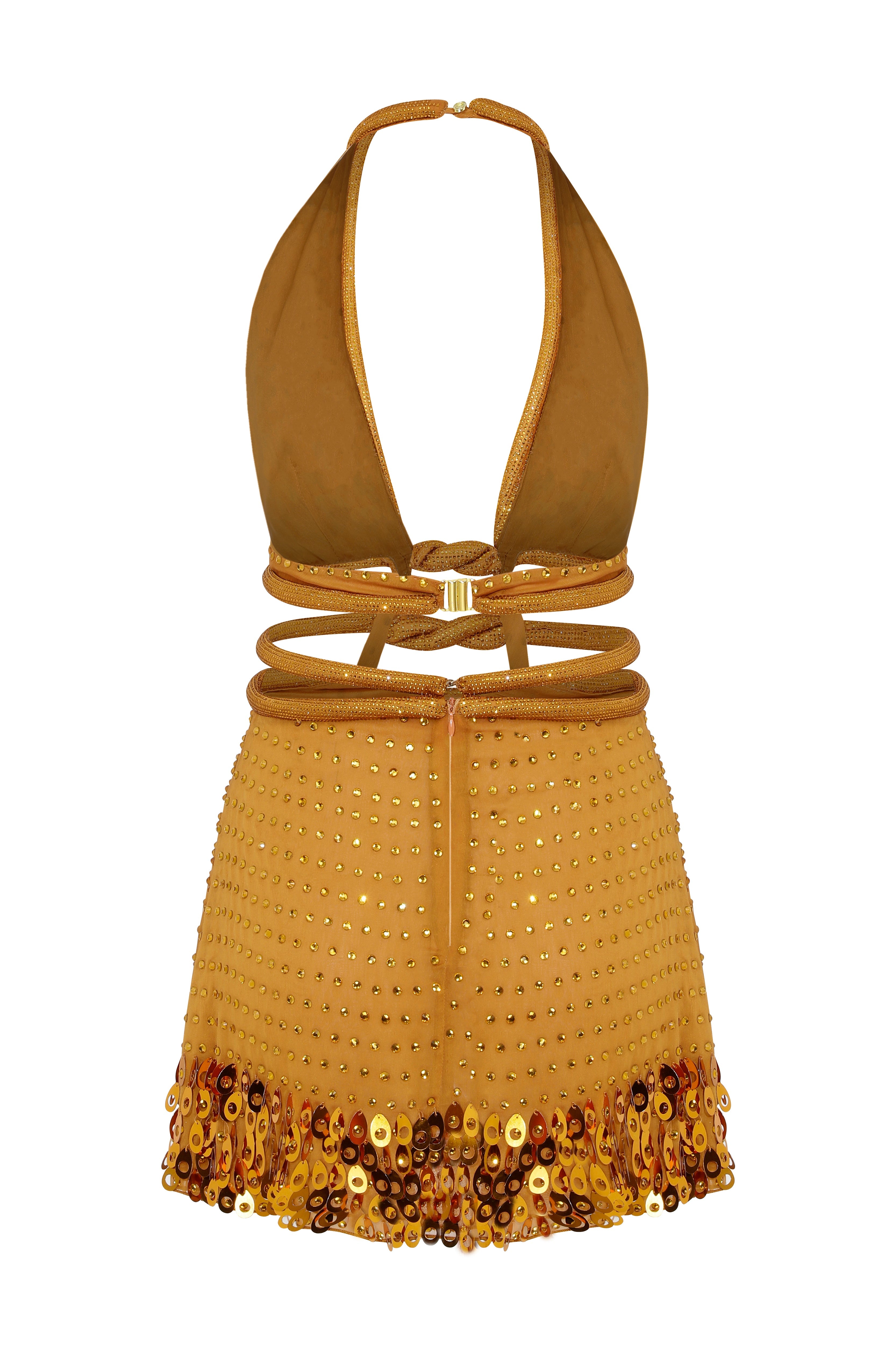 Halter Neck Hand Embroidered Sequined Chiffon Mini Dress RAISA VANESSA INT Halter Neck Hand Embroidered Sequined Chiffon Mini Dress RAISA VANESSA INT