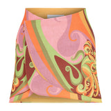 Printed Linen Wrap Mini Skirt