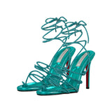 Green Heeled Sandals With Embroidery Details