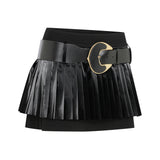 Pleated Mini Skirt With Gold Buckle