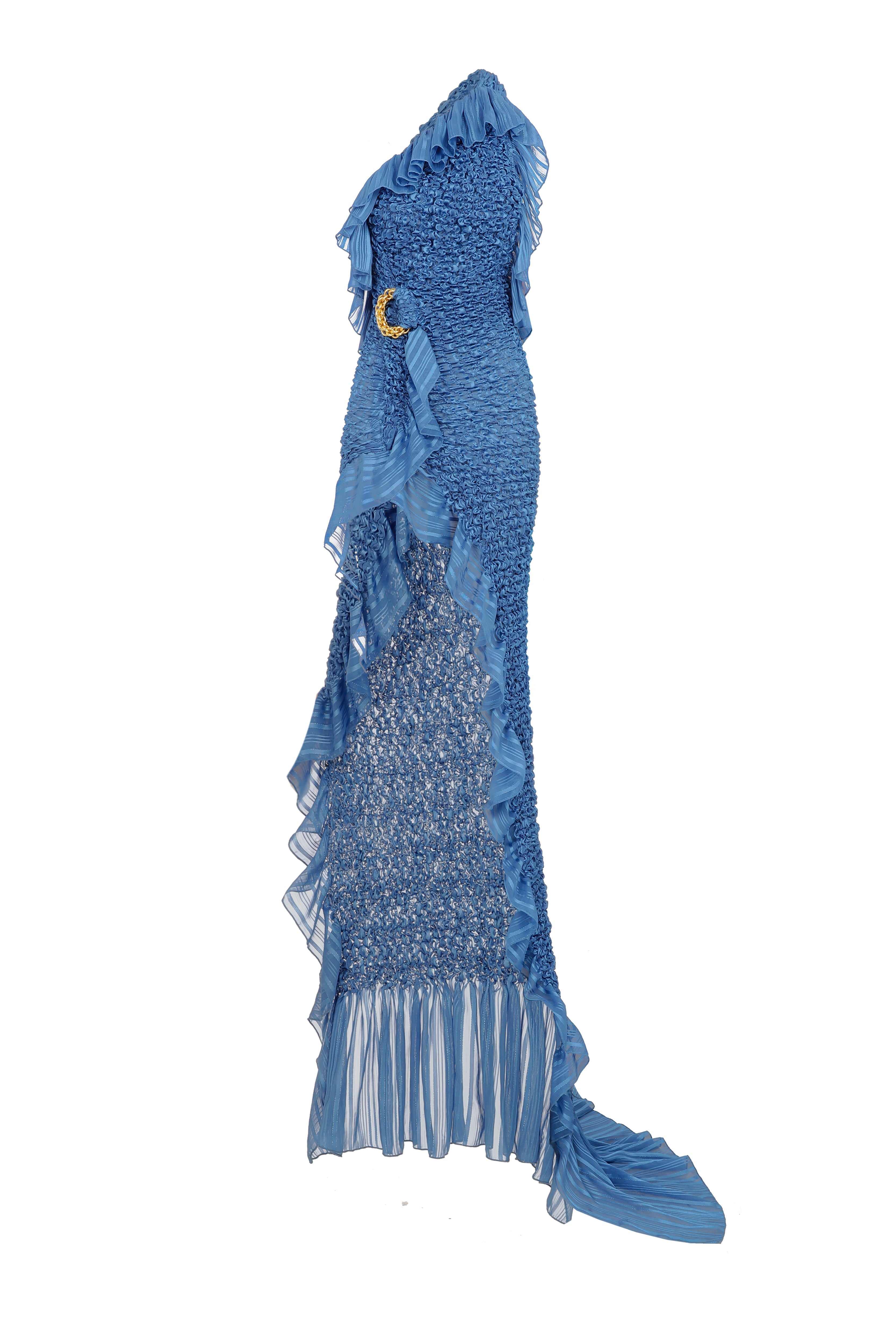 One Shoulder Crochet Chiffon Ruffle Maxi Dress – RAISA VANESSA INT