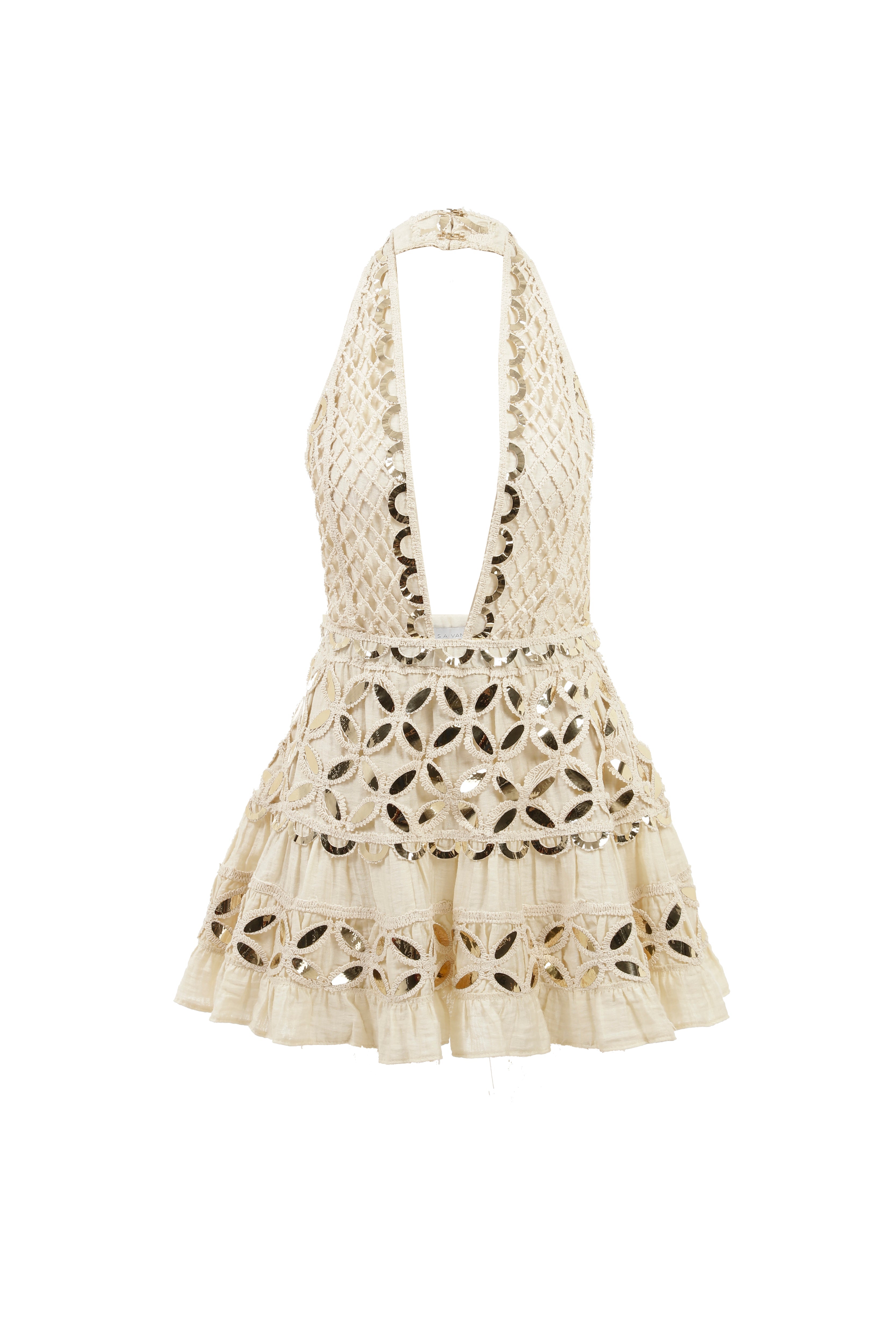 Deep V-Neck Lace Mini Dress with Hologram Details RAISA VANESSA INT Deep V-Neck Lace Mini Dress with Hologram Details RAISA VANESSA INT