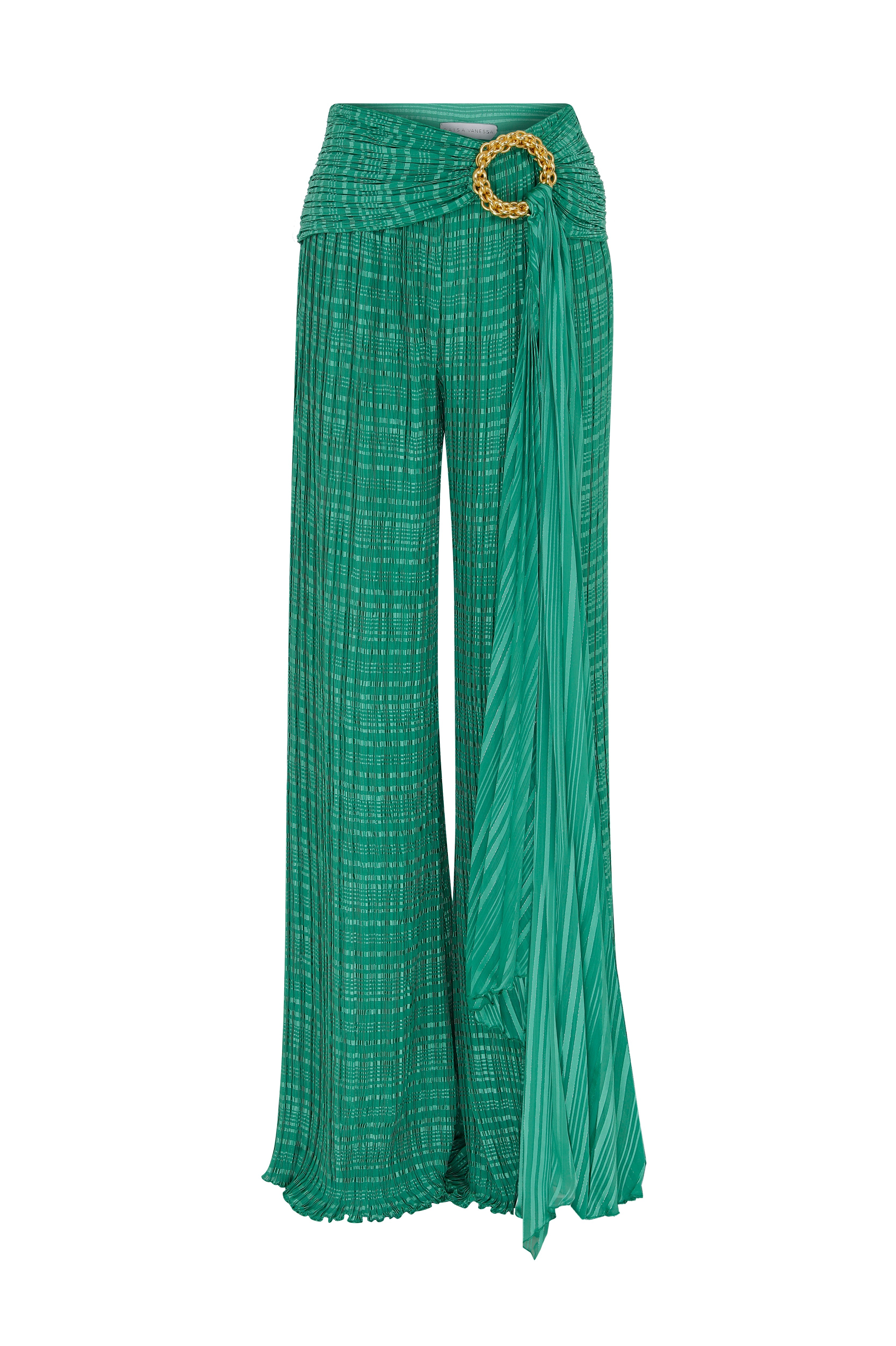 Crushed Chiffon Palazzo Pants with Gold Chain Belt – RAISA