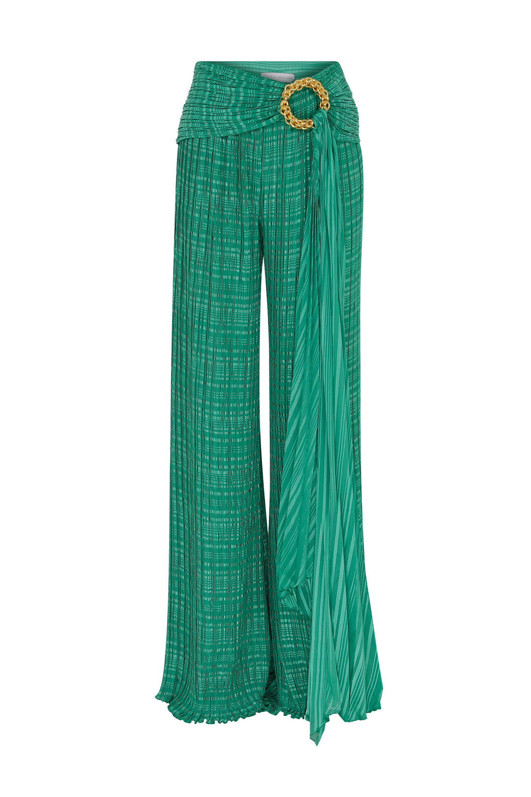 Crushed Chiffon Palazzo Pants with Gold Chain Belt â RAISA VANESSA INT