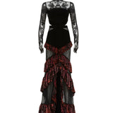 Lace Black and Red Maxi Dress