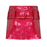 Pink Sequined Mini Skirt with Crystal Stone Belt